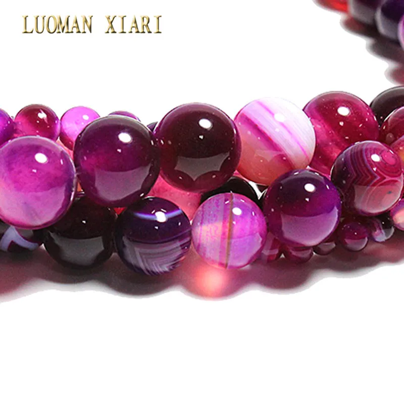 Wholesale Natural Rose Red Stripes Agate Loose Round Stone Spacer Beads For Jewelry Making DIY Bracelet Earrings Accessories