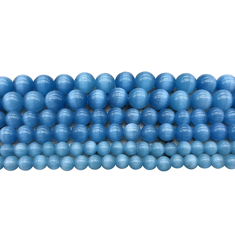 Blue Cat Eye Beads 4/6/8/10/12MM Natural Glass String Loose Space Beads Opal DIY Charm Beads for Jewelry Making Bracelet