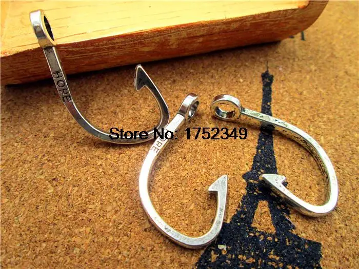 

10pcs--Fish Hook Charms,Antique tibetan silver Hook Charm pendants,Hope Charm 35x23mm