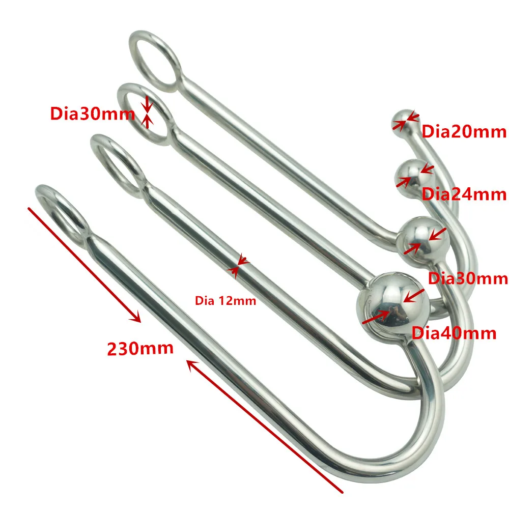 New stainless steel metal anal hook with ball hole butt plug dilator prostate massager SM bondage sex toy for man male