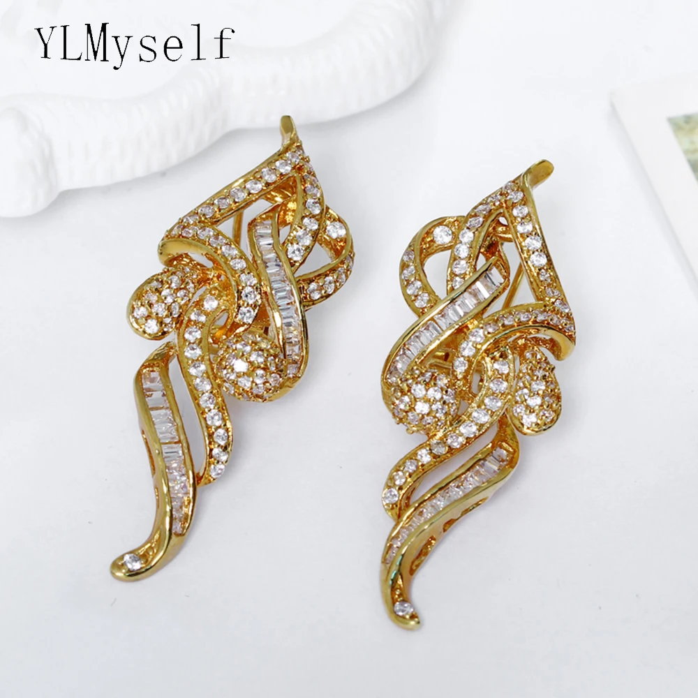 Expensive party earrings micro pave high quality zircon crystal aretes women drop earring White and Gold color luxury Jewelry