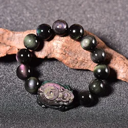 Natural Stone Rainbow Eye Obsidian Dragon Turtle Beads Bracelet Men's Bracelet 8-12mm Leading Turtle Bracelet For Women Jewelry