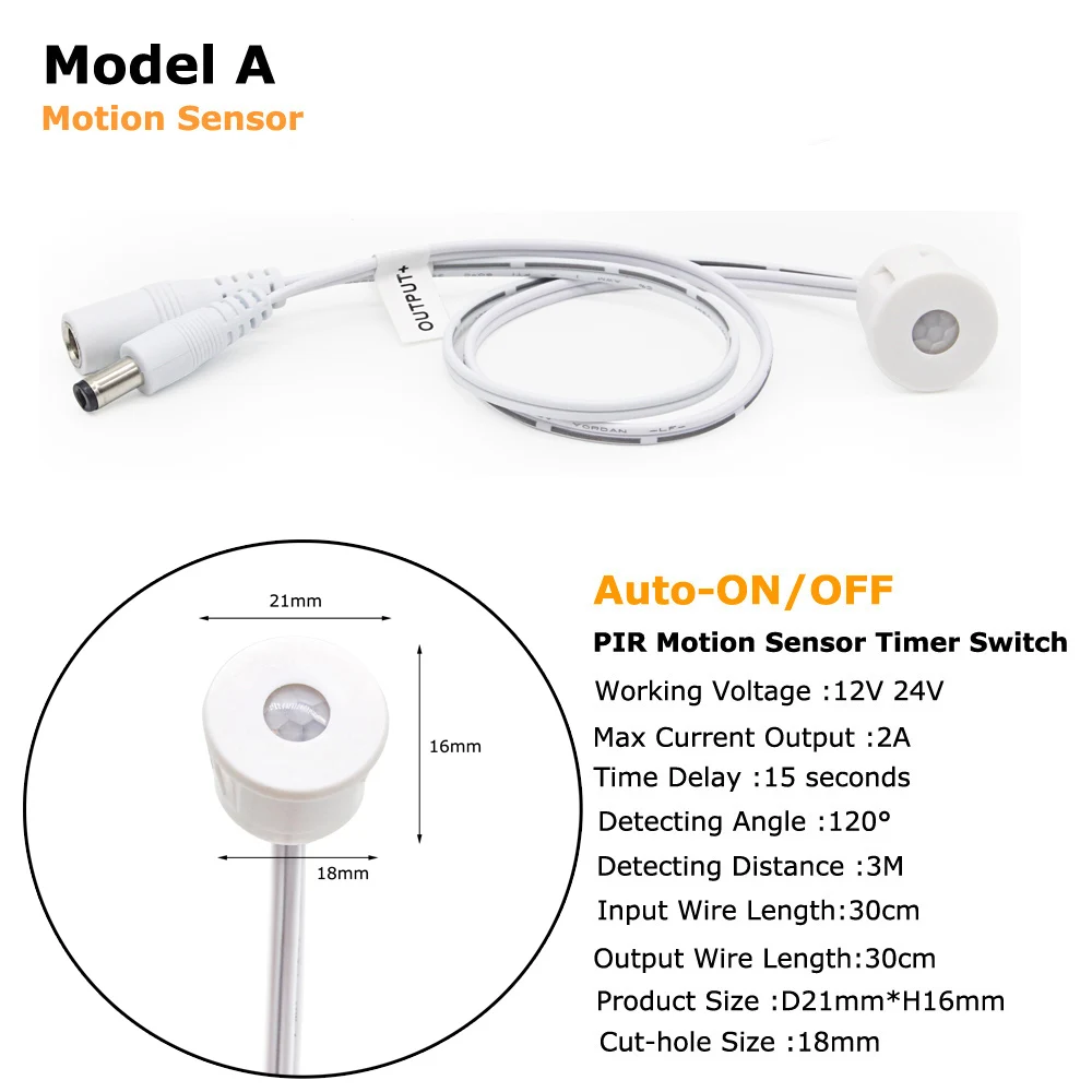 Motion Sensor 12V PIR Sensor 12 Volt 24V Touch Sensor DC Connector Light Movement Detector ON OFF Switch Light Timer Infrared