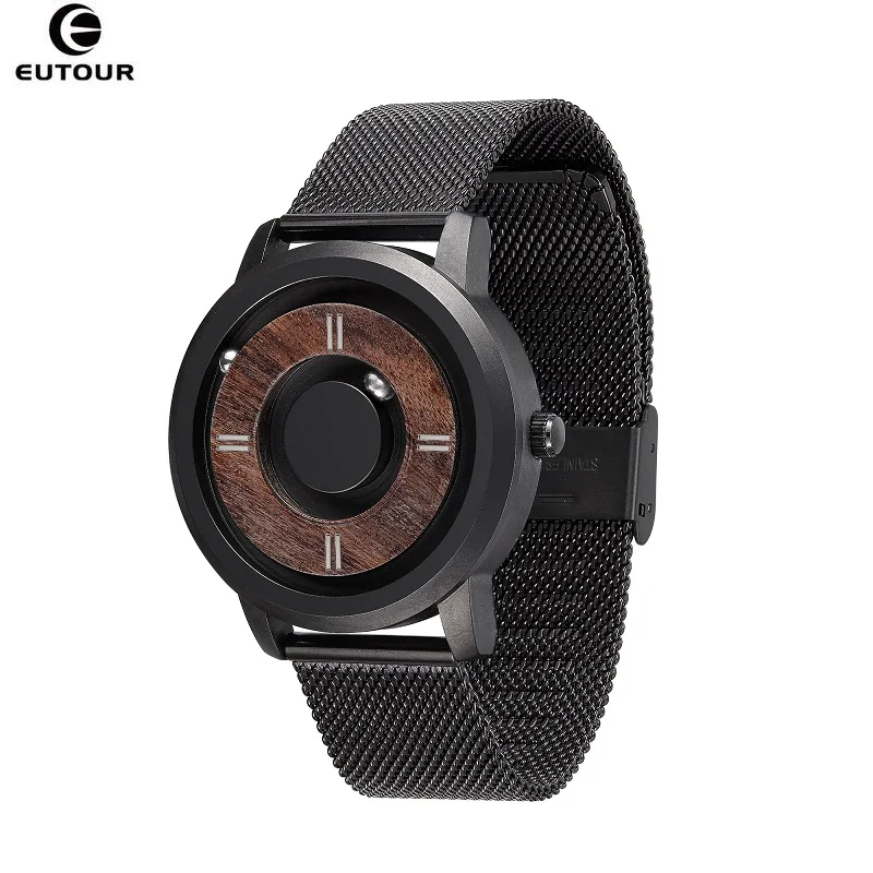 EUTOUR Magnetic Drive Mens Watches Top Brand Luxury Quartz Watch Women Man Wood Stainless Steel Unisex WristWatches