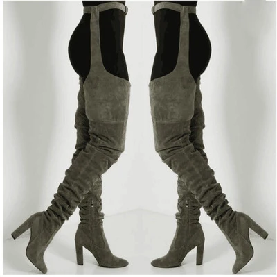 Sexy Solid Suede Leather Women Over Knee Long Boots Pointed Toe Ladies Belt Thigh High Boots Chunky High heels Long Boots image 3
