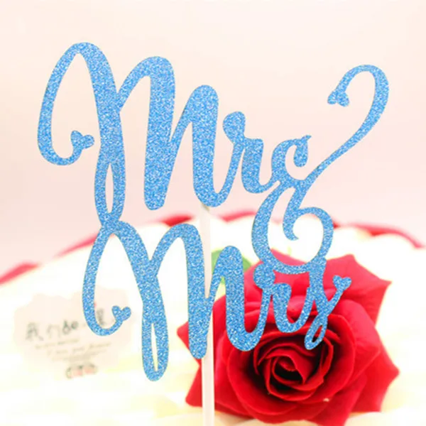 Wedding Mr & Mrs Cake Topper Glitter Cake Flags Cupcake Topper Birthday Wedding Aniversary Party Cake Baking Decor Flags