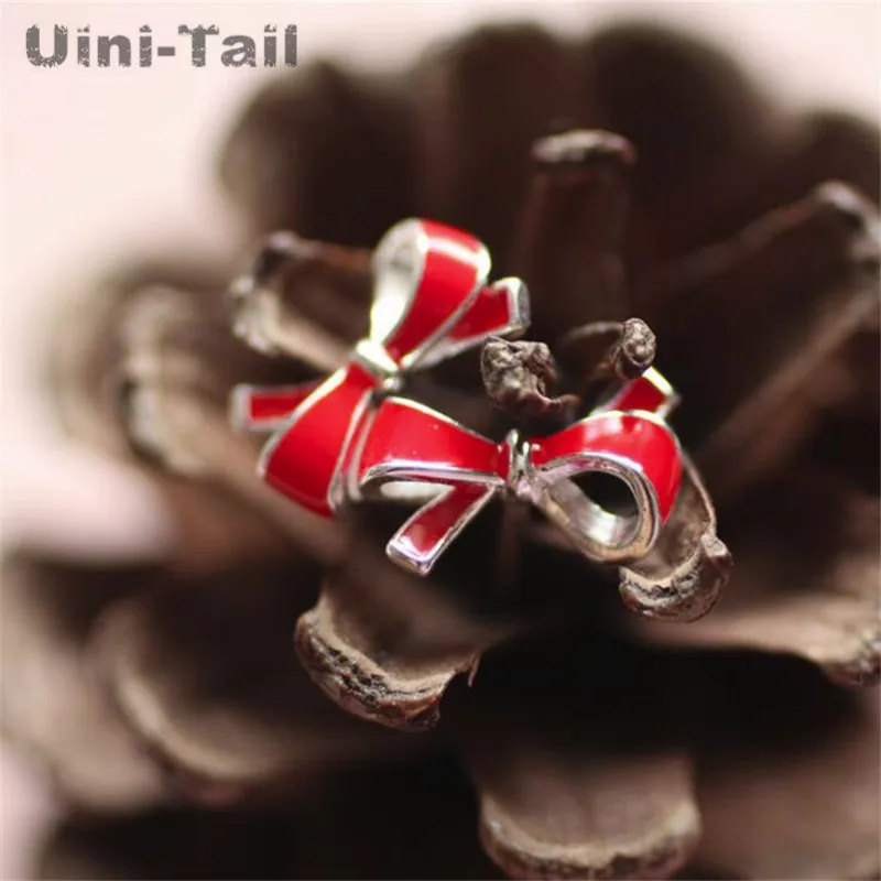 Uini-Tail hot new 925 Tibetan silver sweet girl red bow earrings Korean fashion tide flow trend girl gift high quality ED086