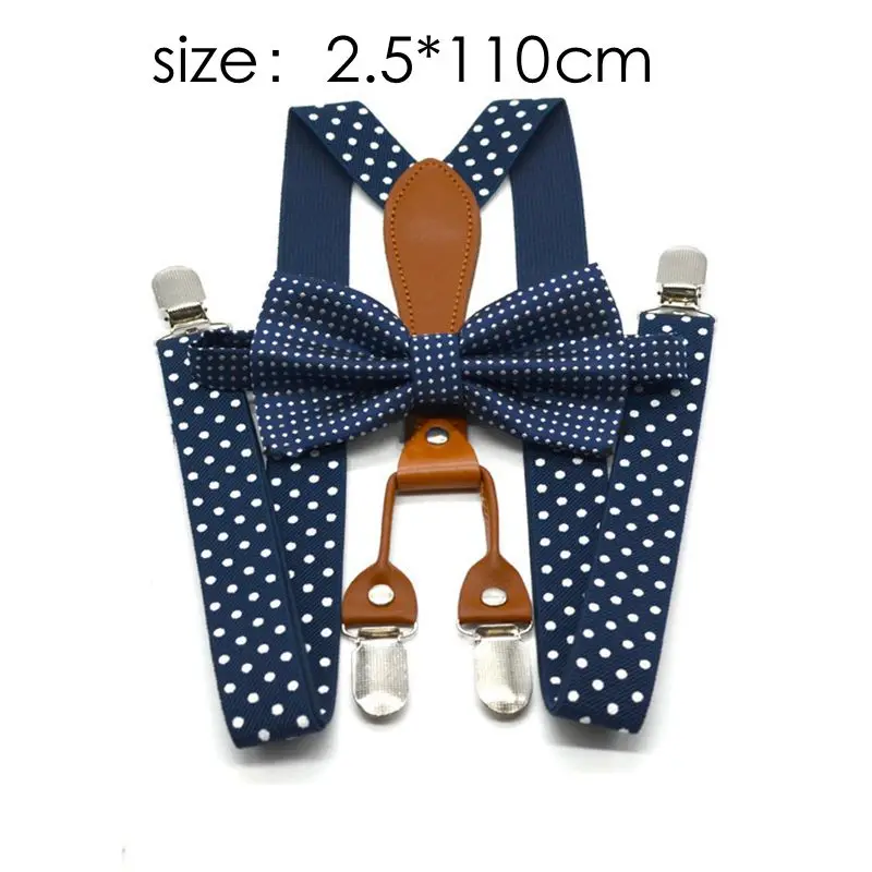 Yienws Bayi Anak Suspender Dan Dasi Kupu-kupu Merah Navy Polka Dot Anak Laki-laki Suspender Dasi Kupu-kupu Anak Perempuan Tirantes BEBE 65 Cm 110 CM YiA154