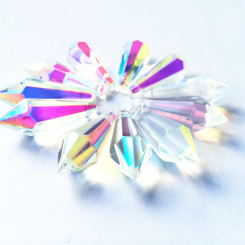 100pcs 36mm AB Color U-icicle Drops Crystal Chandelier Lighting Prisms (Free Rings) Wedding Accessories Cake Topper Decoration