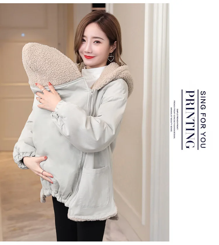 Winter Maternity Outerwear Coat Baby Carrier Kangaroo Jacket Clothes for Pregnant Woman Thicken Fleece Pregnancy