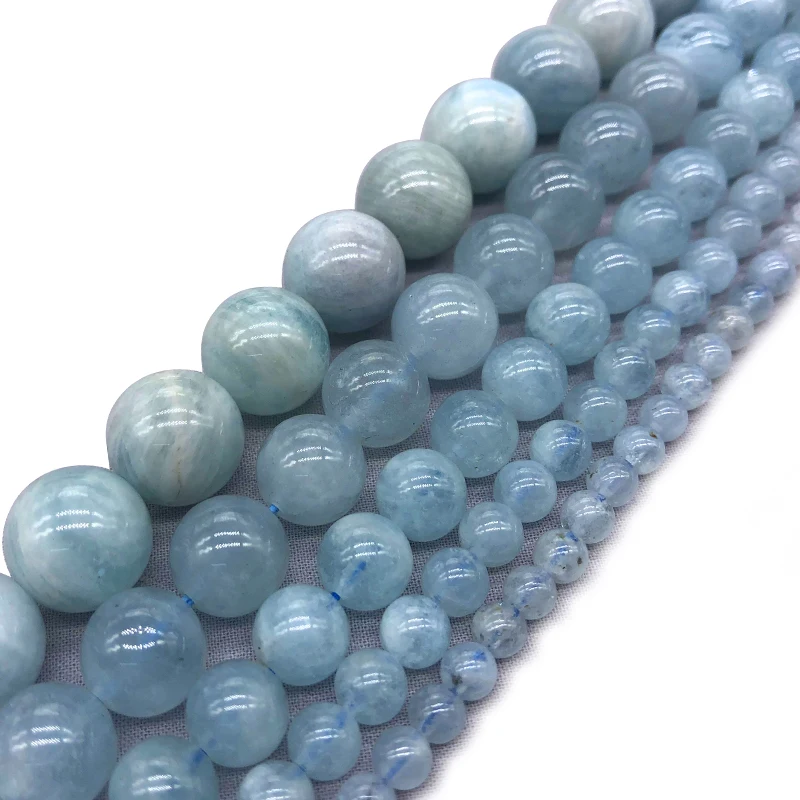 Wholesale Natural Aquamarin Stone Round Loose Spacer Beads For Jewelry Making Bracelet Necklace 15inches/strand 6/8/10/12mm