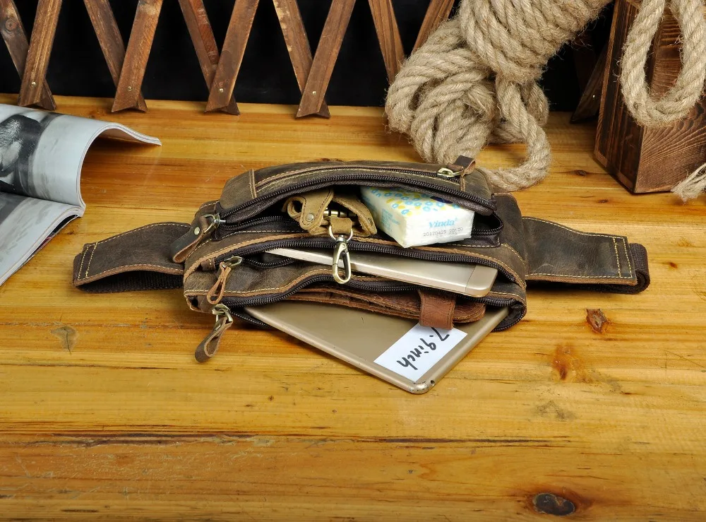 Original Genuine Leather men Coffee Retro Travel Waist Belt Bag Chest Pack Sling Bag Design 8\