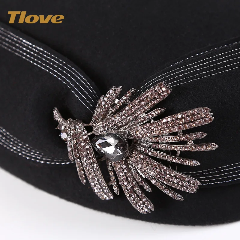 Female Fedoras Hat Winter Australia Wool Vintage French Bowler Sombrero Hats Fedora Wool Hat for Women Flat Flower Hat B8985