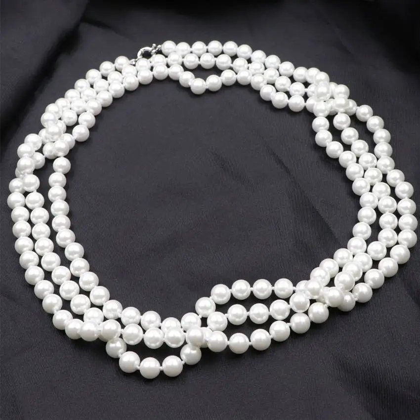 Statement Long Chain Necklace for Women Simulated Pearl Necklaces Round Beads Glass Shell Pearls Rows Chain Jewelry 65inch A920