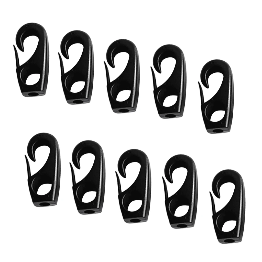 10 Pieces Black Plastic Bungee Hooks for 7mm Shock Cord Tie Down Strap Boat Canoe Kayak Accessories
