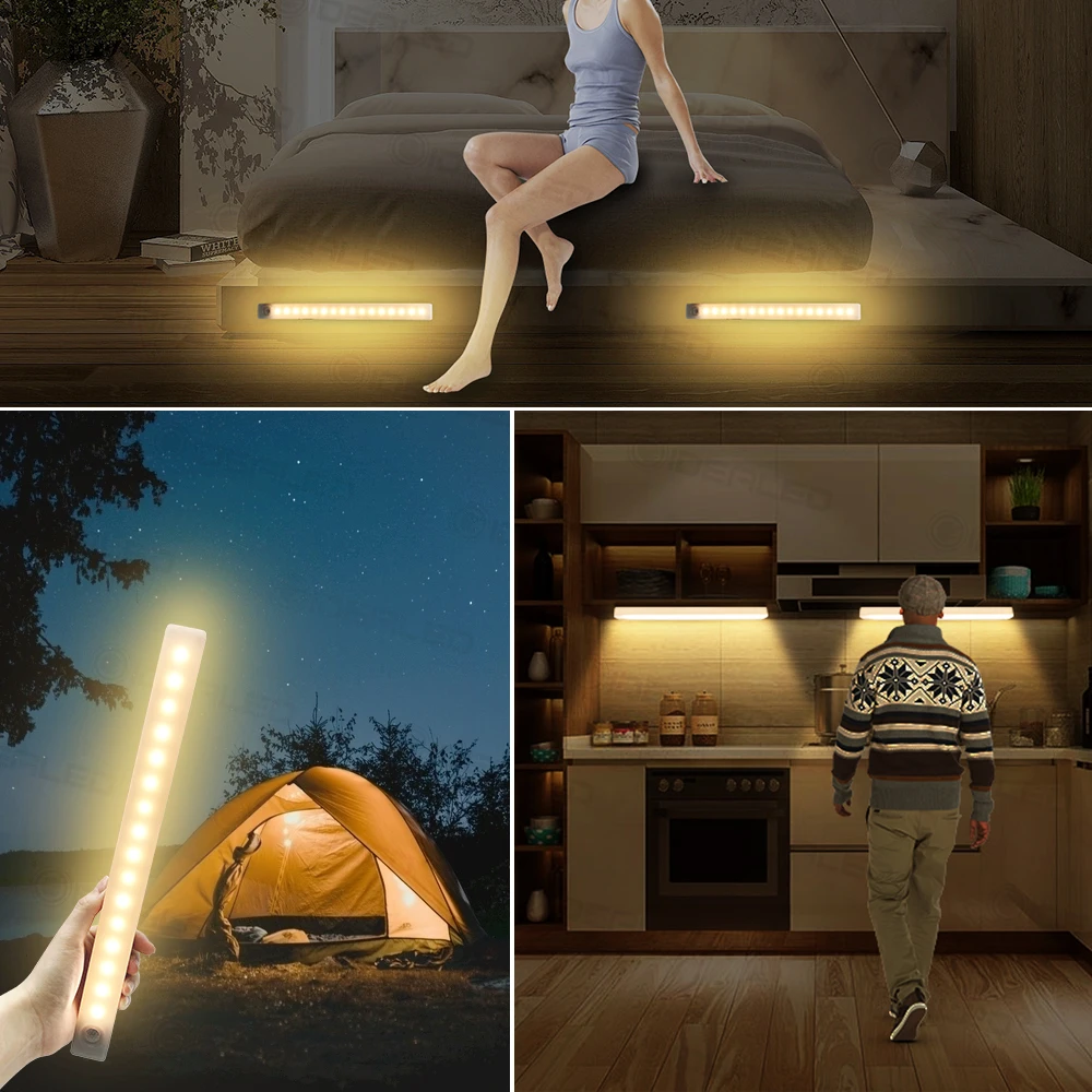 Motion Sensor Light 16 ไฟ LED Closet ภายใต้ตู้แสงไฟปลอดภัยไร้สายแม่เหล็ก Night Light