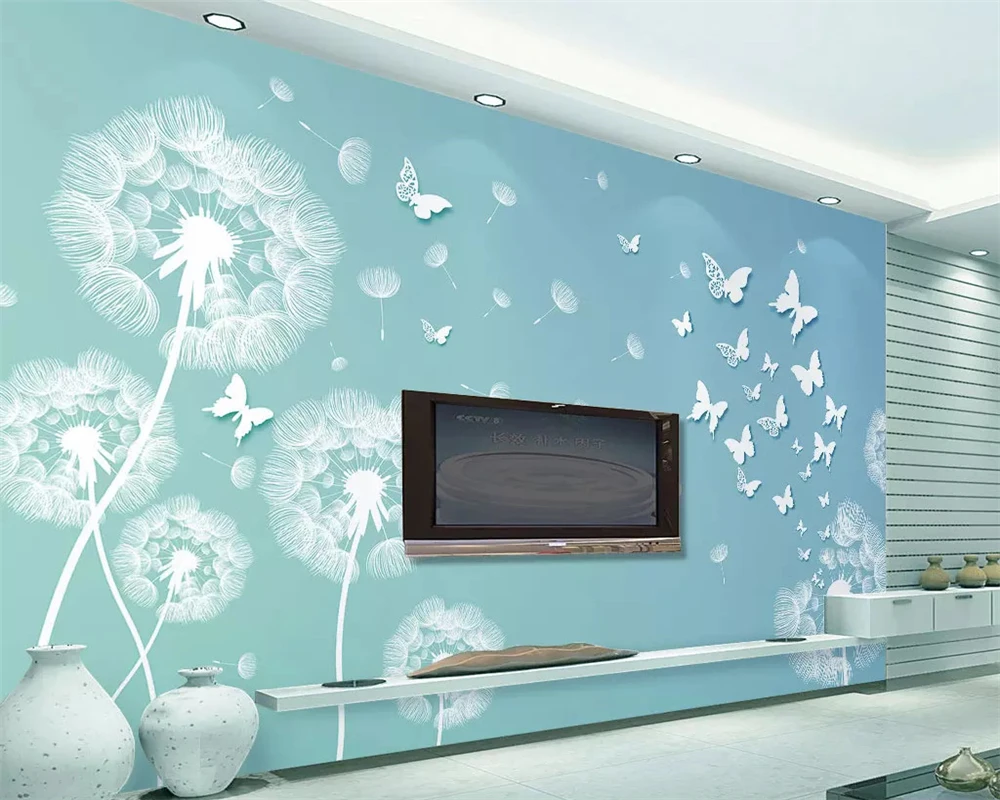 

beibehang papel de parede 3d wallpaper fashion simple dandelion three-dimensional butterfly TV background wall papier peint