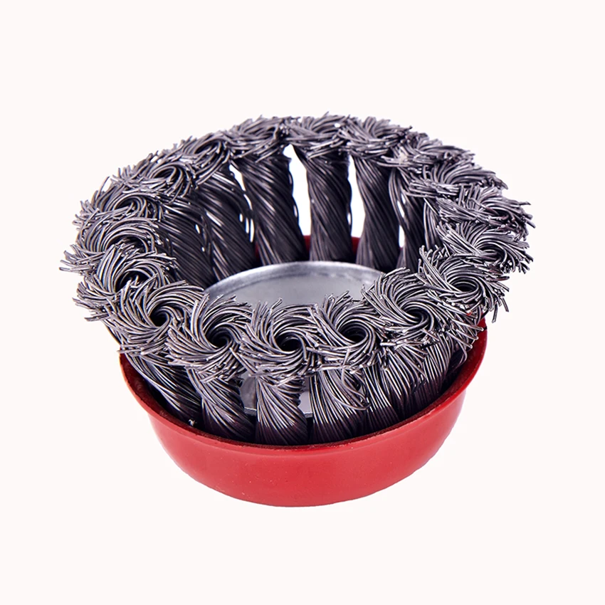 Brosse de roue en fil d'acier torsadé de 3 pouces en forme de bol avec écrou M14 * 2/10*1.5
