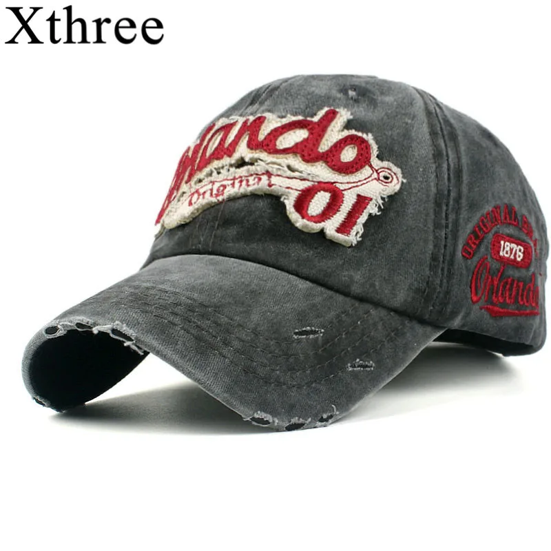 Xthree washed cotton retro baseball cap for men fitted cap snapback hat for women gorras casual casquette embroidery letter cap