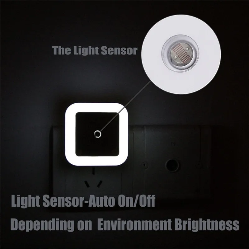 Light Sensor Control Mini Wall Night Light EU US Plug Automatic Sensor Bedroom Bathroom Square Night Lamp Colorful Lights Bulbs