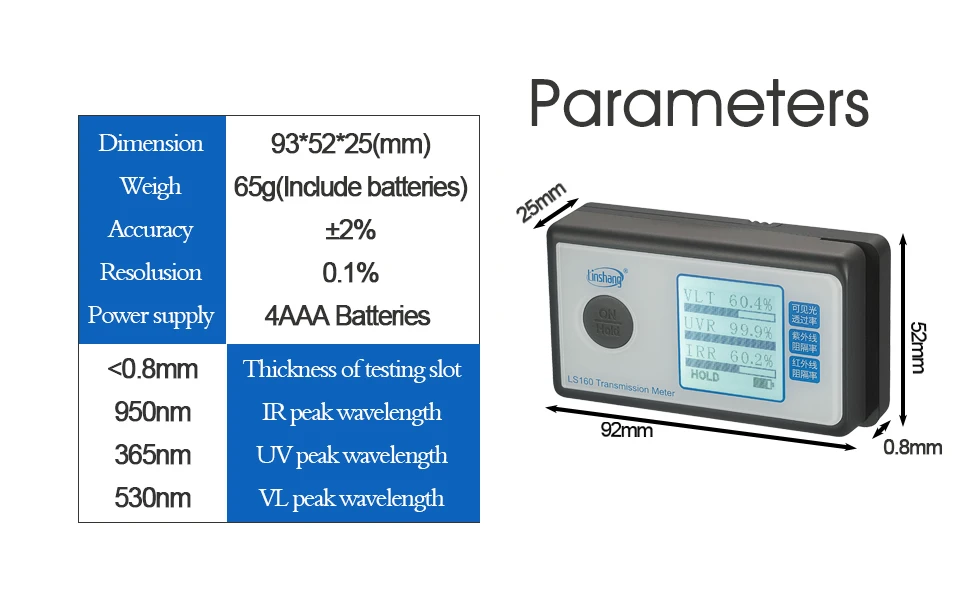 LinShang LS160  Portable Solar Film Transmission Meter ,measure UV Visible and Infrared transmission values