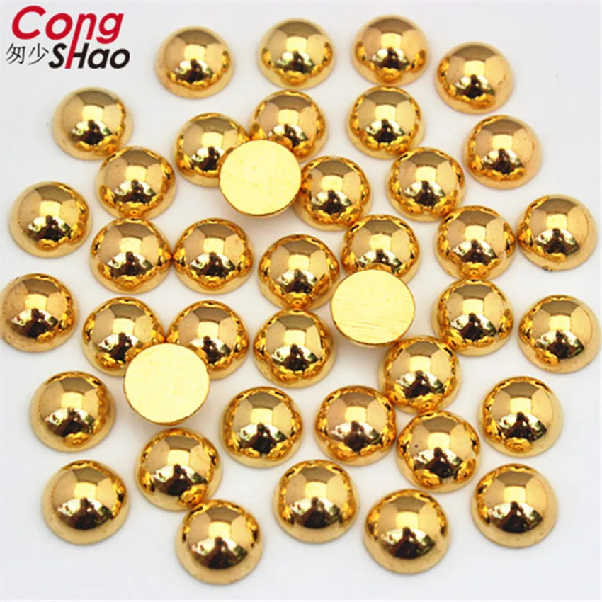 Flatback Half Round Gold Pearl ABS Imitation Pearl Acrylic Rhinestones Scrapbook Beads 3D Non HotFix Nail Art Decoration WC94