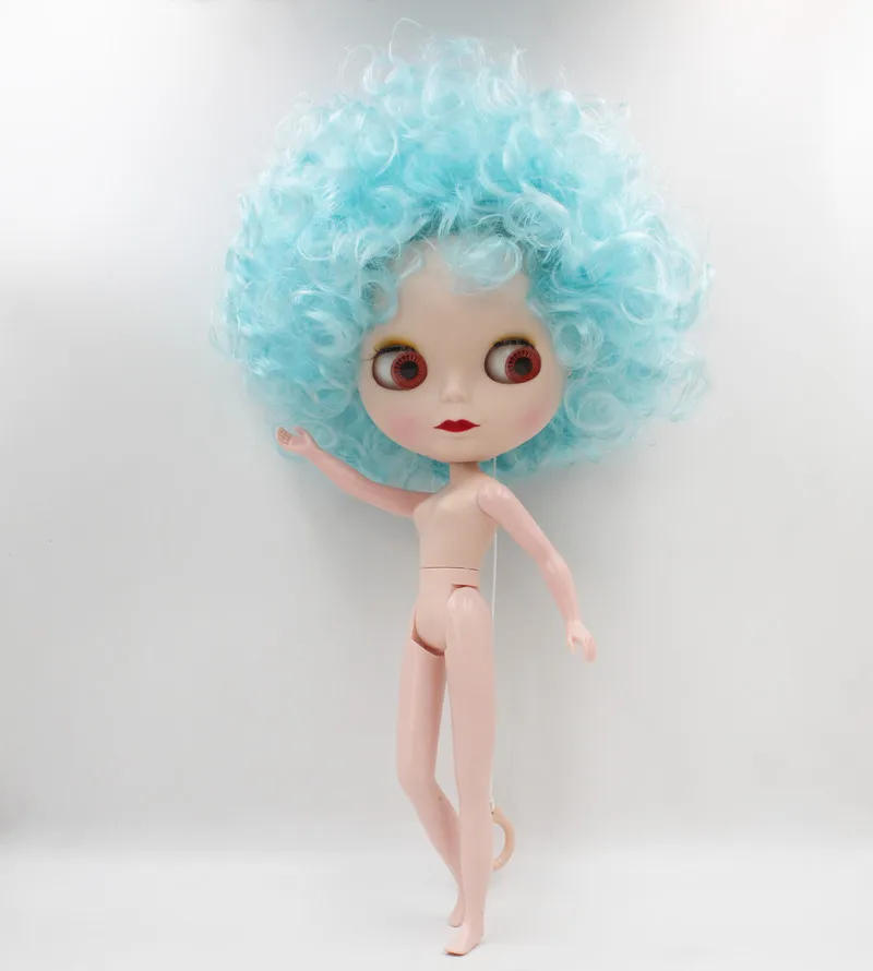 Blygirl,Blyth doll, sky-blue exploded curly hair, 19 joints and ordinary body, frosted face shell nude doll