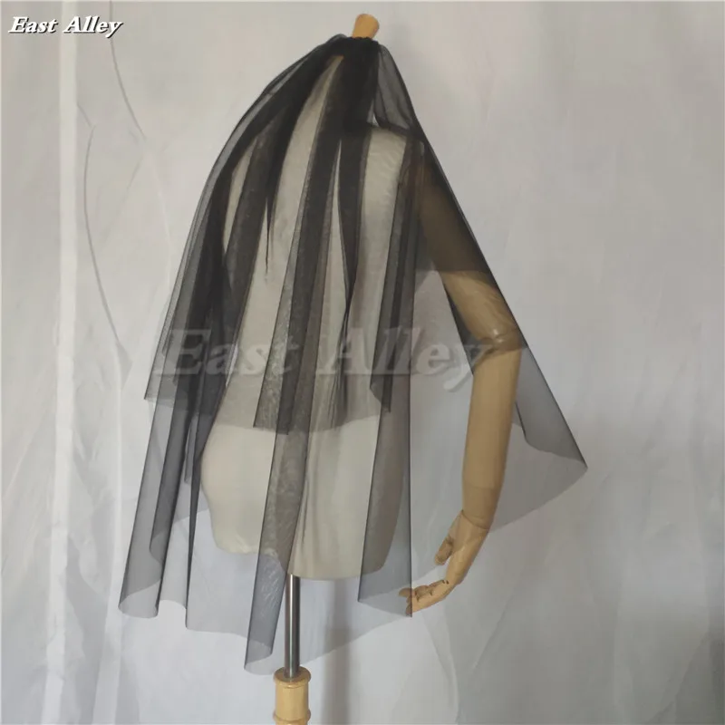 Soft Black 2 Layer 70cm/90cm Cut Edge Wedding Veil Fingertip Bridal Veil Metal Comb in White ,Ivory, Black, Champagne