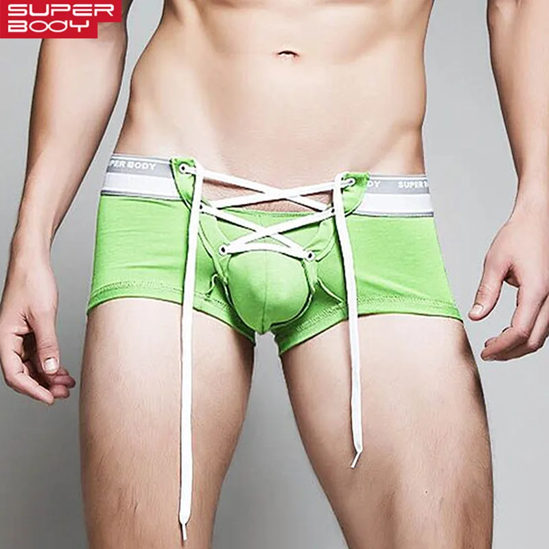 Men's Sexy Underwear Male Tie Up Drawstring Men Boxer Shorts Low Waist Designed Penis Pouch Tether Gay Underwear Men Boxers