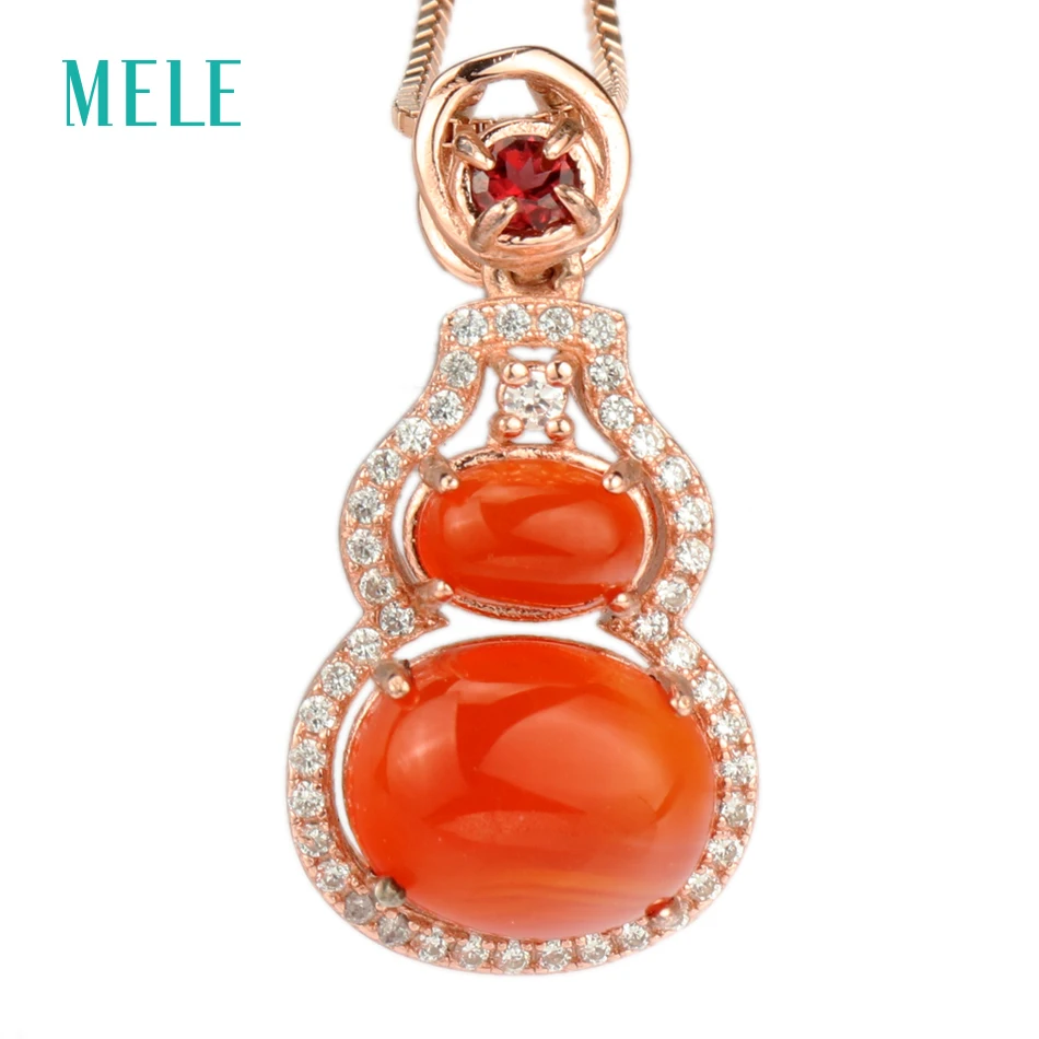 

MELE Natural red agate pendant , sterling silver 925, oval 7mm*9mm, pretty pendant fine jewelry, for ladies present