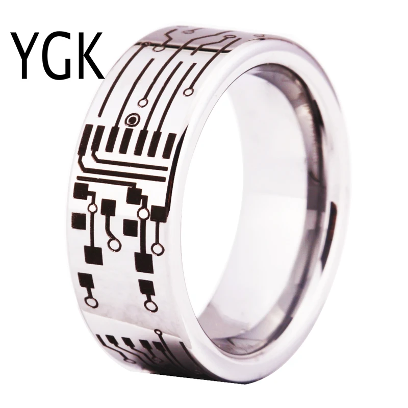 

Unique fashion Gift Ring for Men Women Wedding Band Jewelry Gift Ring for Men CIRCUIT BOARD Design Tungsten Ring men anniversary