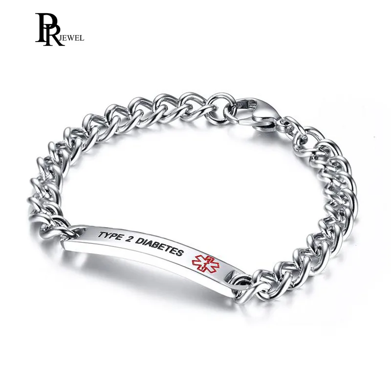 

8.0" TYPE 2 DIABETES Stainless Steel Medical Alert Bracelet for Women / Men ID Jewelry Drop shipping