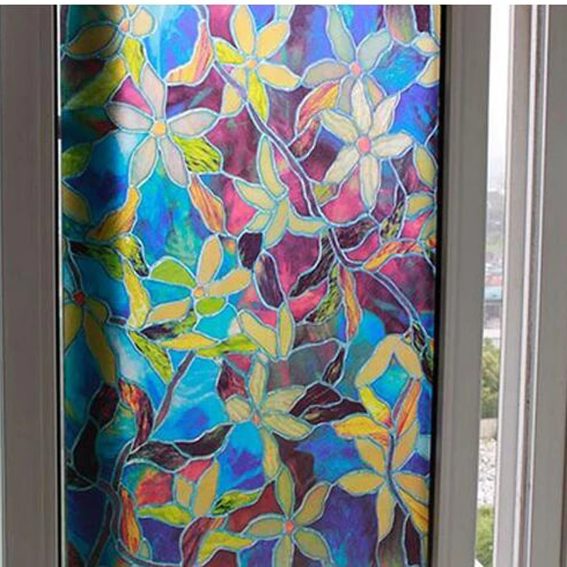 European High Security Blue Orchid Flower, Static Frosted Privacy, Bathroom Window Film, Showing Room Glass Block, 29-90 x 300cm