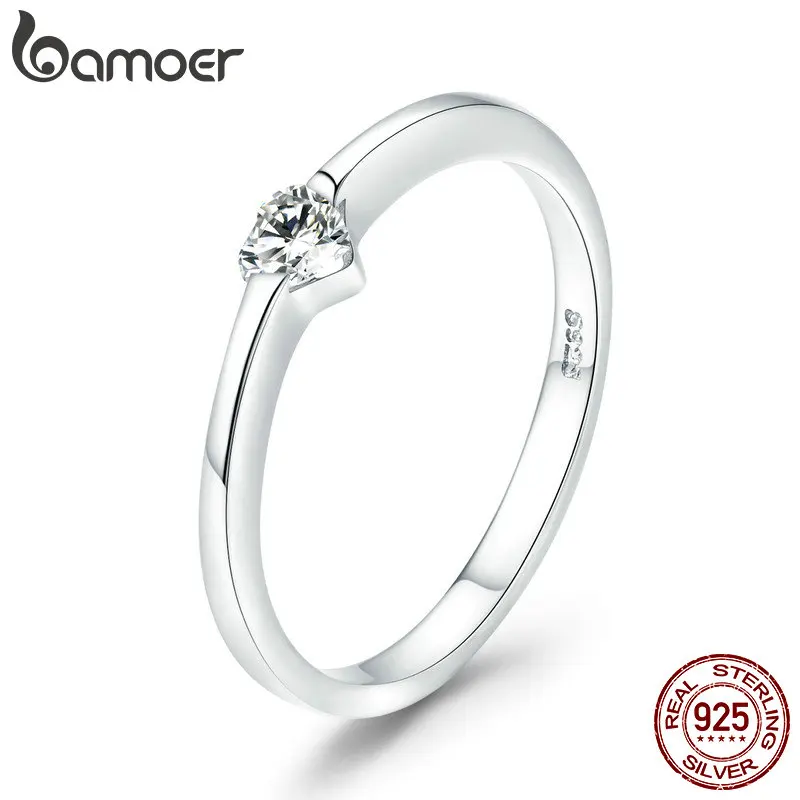 Bamoer Prosty klasyczny podstawowy srebrny zestaw pierścionków Kobiety 925 Sterling Silver Miłość Zaręczynowy Biżuteria ślubna Minimalistyczny mały pierścionek — zdjęcie 5