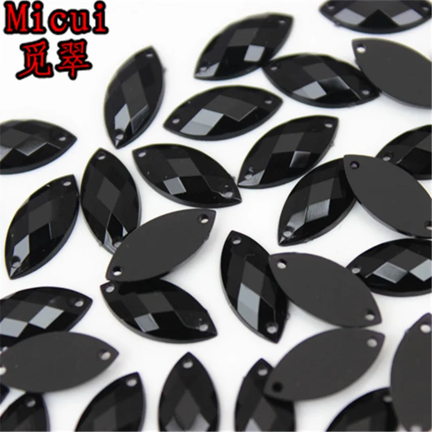 Micui 100PCS 6*12mm Sewing Crystal AB Flatback Acrylic Rhinestones Sew On Crystals Stones Horse Eye For DIY Clothes Crafts MC768