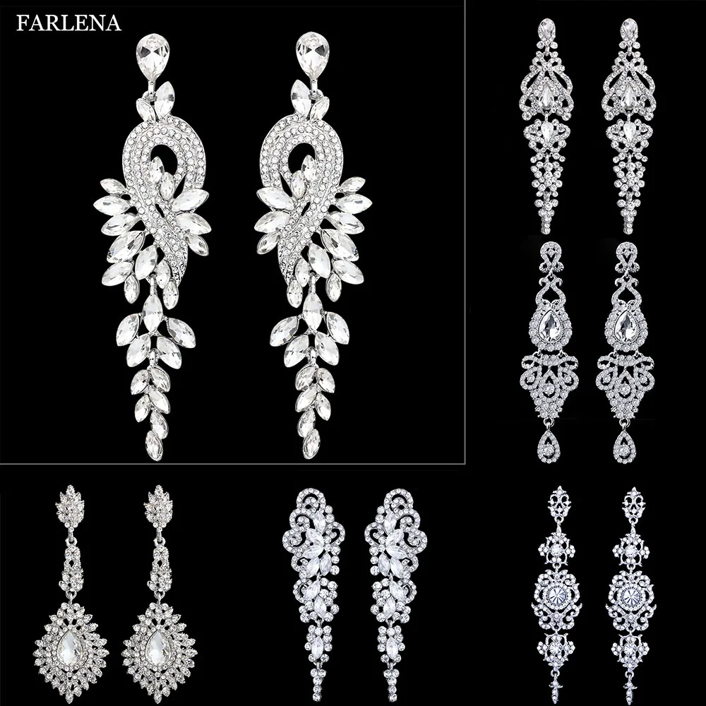 

FARLENA Wedding Jewelry Korean Clear Crystal Rhinestones long drop Earrings for Women Fashion Bridal Earrings