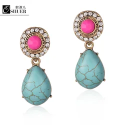 OSHUER Women's Fashion Turquoise Earrings Drop Crystal Earring For Women