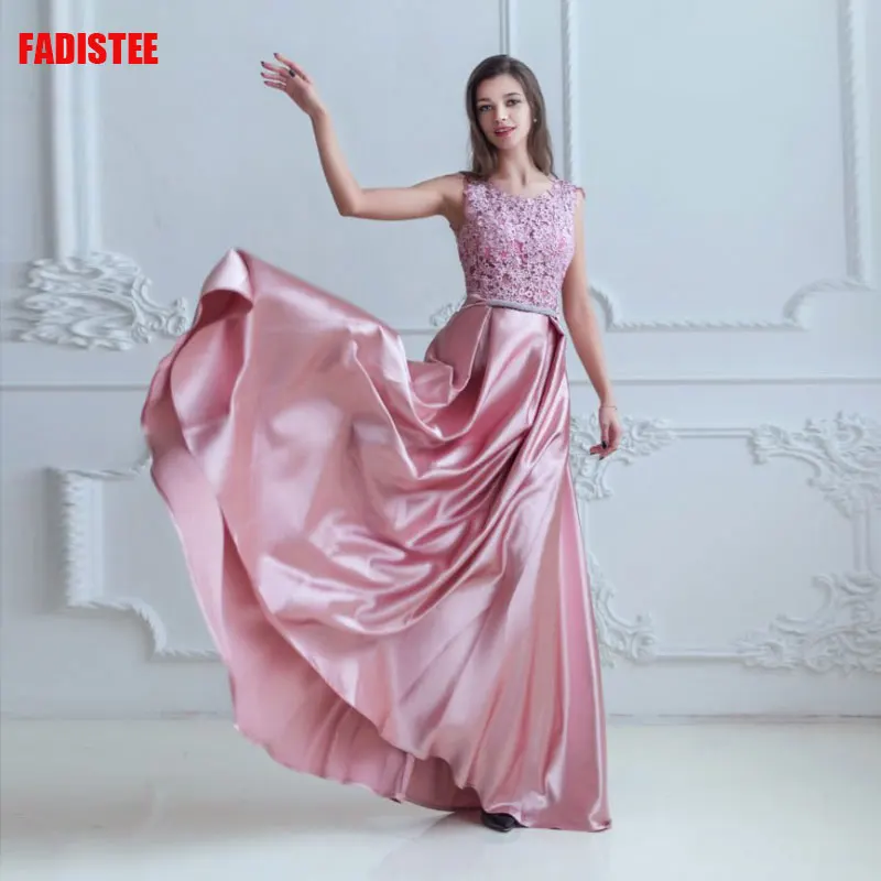 

FADISTEE Elegant Bridesmaid Dresses scoop-neck simple satin dark pink style Wedding Party Dress summer see through style 2019