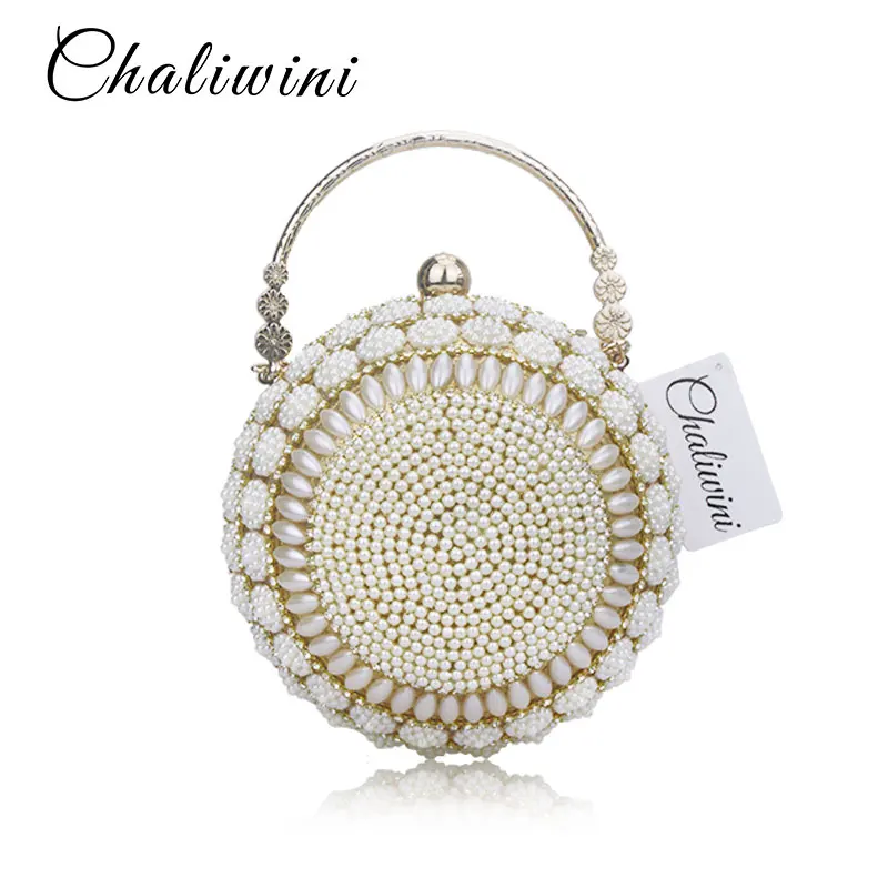 

Chaliwini Women's Pearl Beaded Evening Bags Pearl Beads Clutch Bags Handmade Wedding Bags Glod Silver Quality Assurance