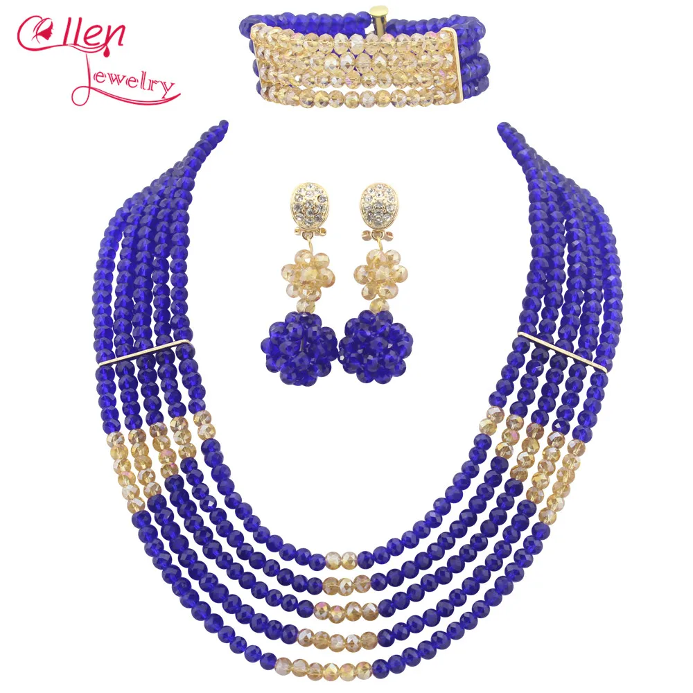 Nigerian wedding african beads jewelry sets for brides Crystal Necklace Bracelet Earrings cheap fashion jewelry sets  E1184