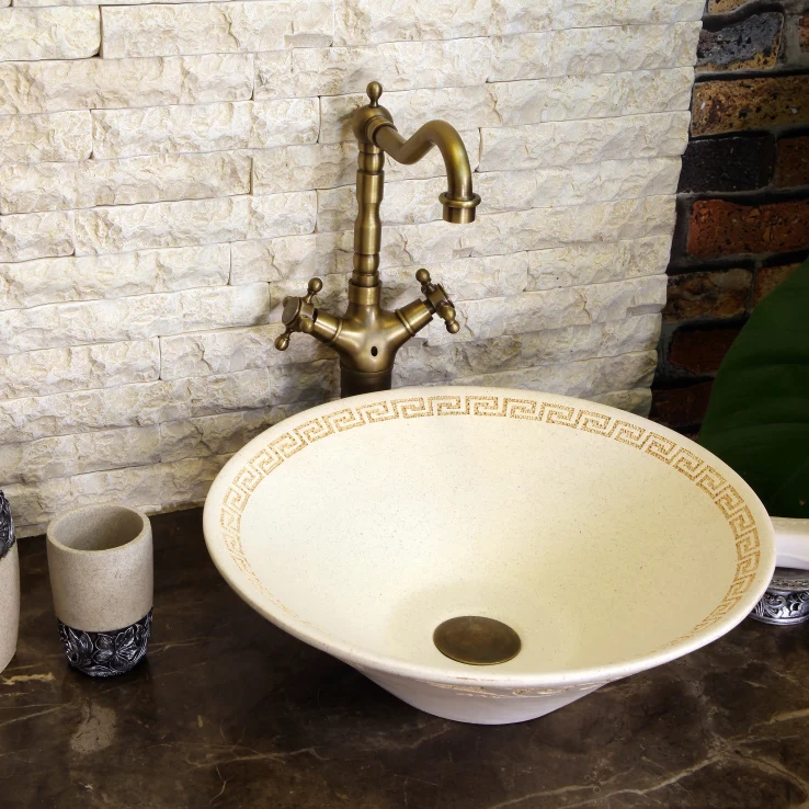 China Stone Painting Art  Bathroom Vessel Sinks Round counter top wash basin