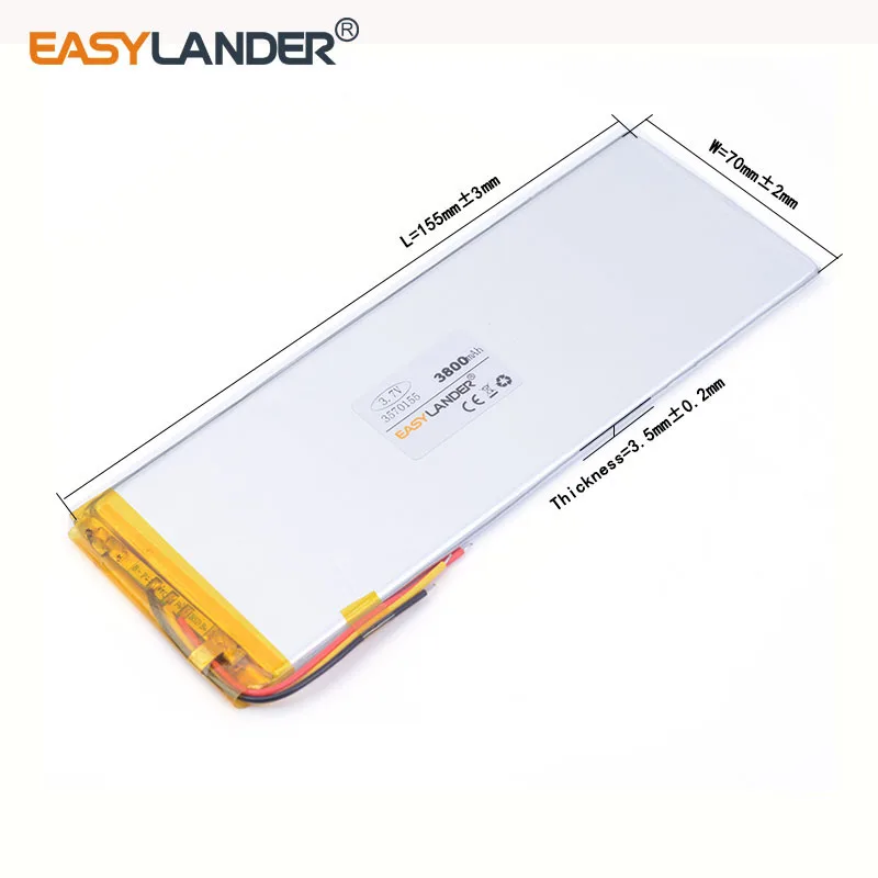 10pcs /Lot 3- line 3800mAh 3570155 3.7V lithium Li ion polymer rechargeable battery use Tablet video game Power bank PAD DVD