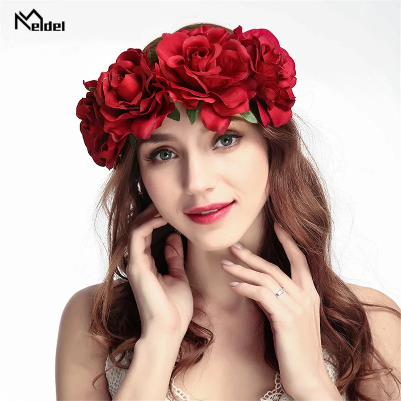 Fashion Bohemia Bride Roses Flowers Wreath Headbands Women Girls Floral Crown Hairband Wedding Headband Garland Hair Accessories