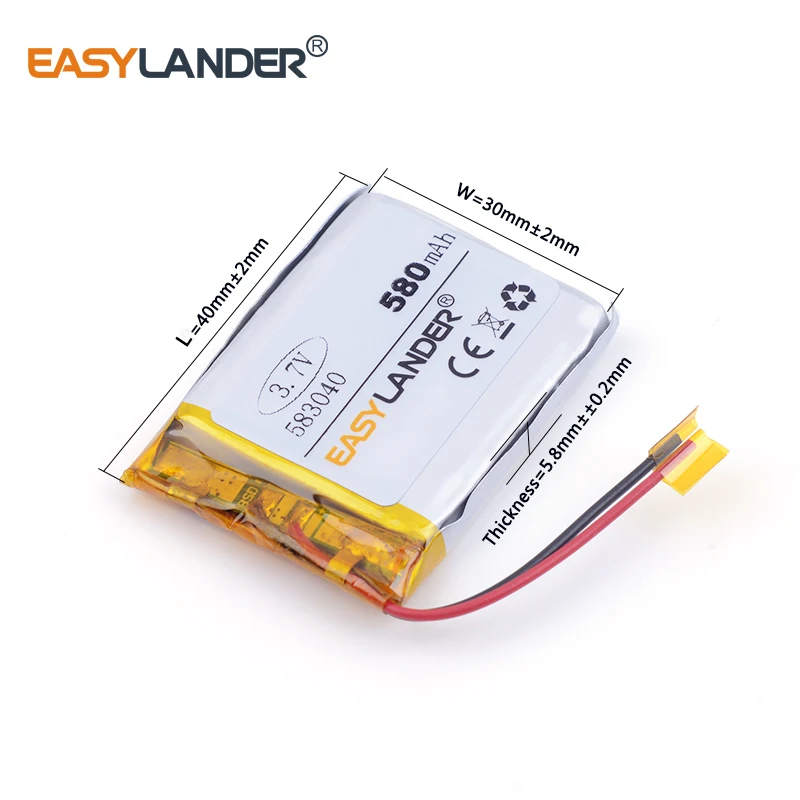 10pcs /Lot 583040 580mAh 3.7V Rechargeable Lithium Li-ion Polymer Battery