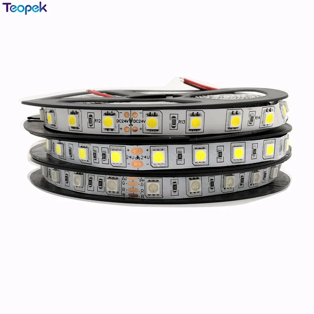 DC 24V LED Strip 5050 SMD 5M 300led 60led/M Fexible LED Tape Ribbon IP20/IP65 Waterproof Red Warm White White Blue RGB