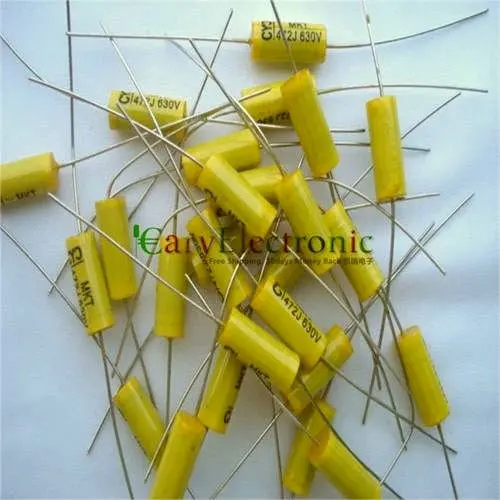 

Wholesale 50pcs long leads yellow Axial Polyester Film Capacitors electronics 0.0047uF 630V fr tube amp audio free shipping