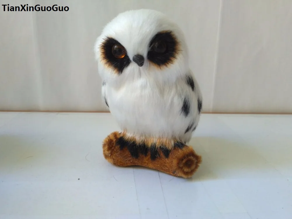 

white owl on the trunk hard model polyethylene& furs 10x7cm owl handicraft, home decoration toy s1754