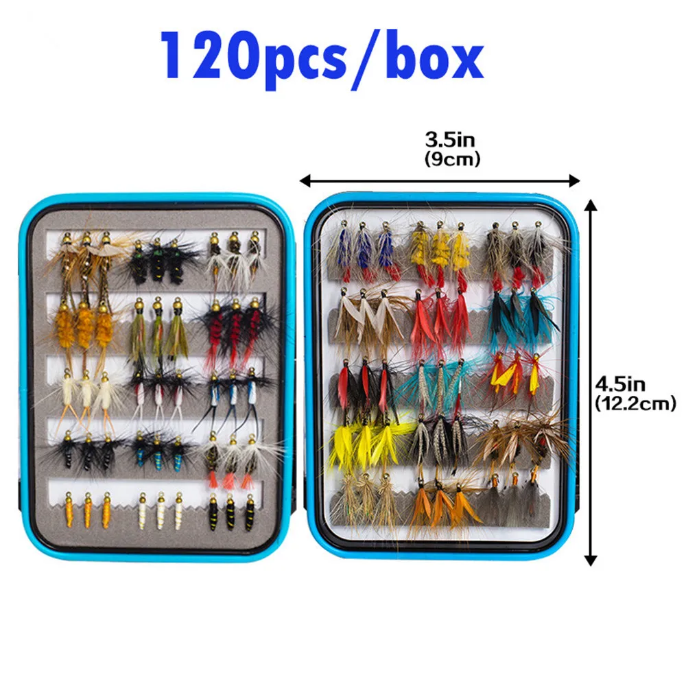 

120pcs Wet Dry Fly Fishing Flies Lure Set Fly Tying Material Wet hand tied Nymph Flies for Trout Pike