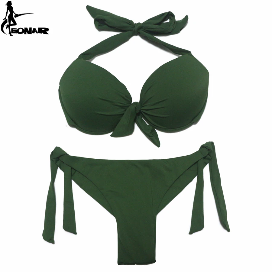 EONAR-Bikini unicolor para mujer, con traje de baño Sexy Push-Up, corte brasileño/parte inferior clásica, talla grande