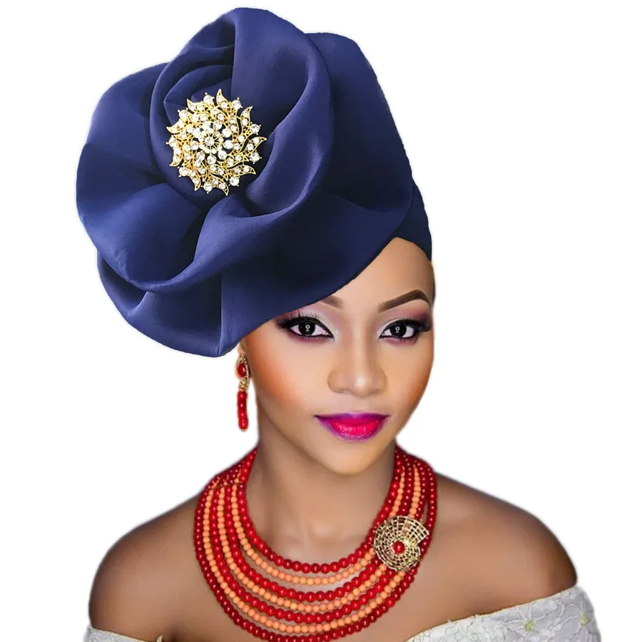 African Headite Flower Shape Gele Nigerian Traditional Wedding Cap Fashion Turban